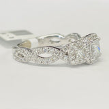 Three Stone Princess Cut Halo Twist Engagement RIng