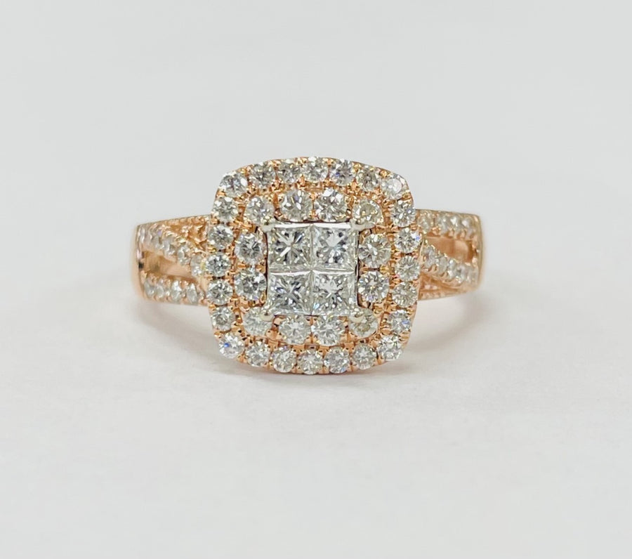 Rose Gold Double Halo Quad Diamond Engagement Ring