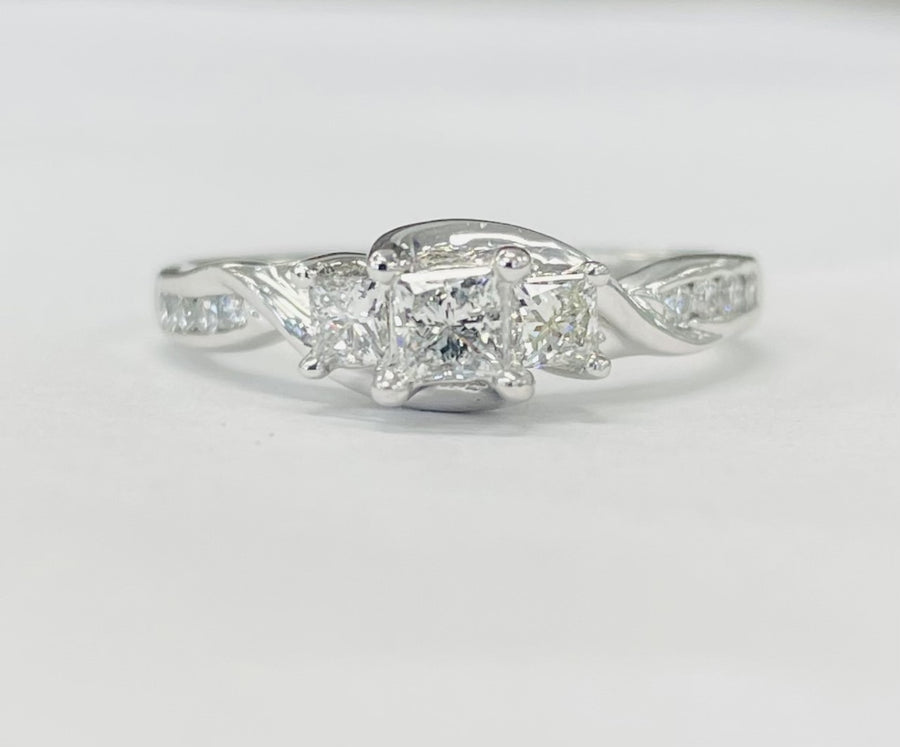 Three Stone Princess Cut Diamond Engagement Ring