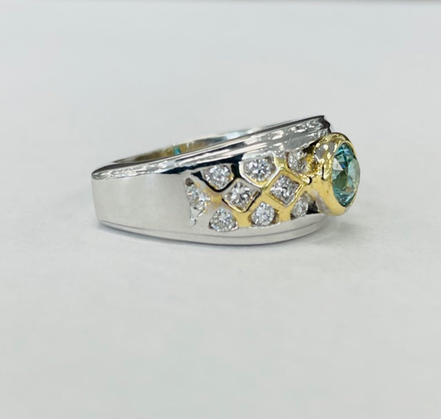 Heavy Estate White/Yellow Gold Blue And WHite Diamond RIng