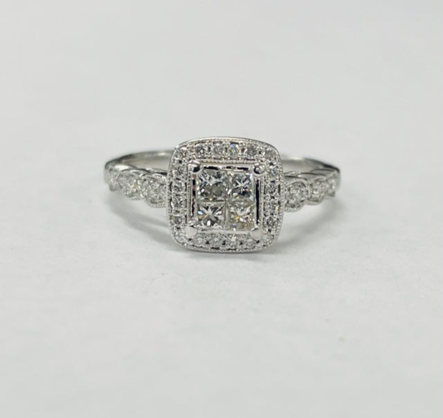 Detailed Quad Halo Diamond Engagement Ring