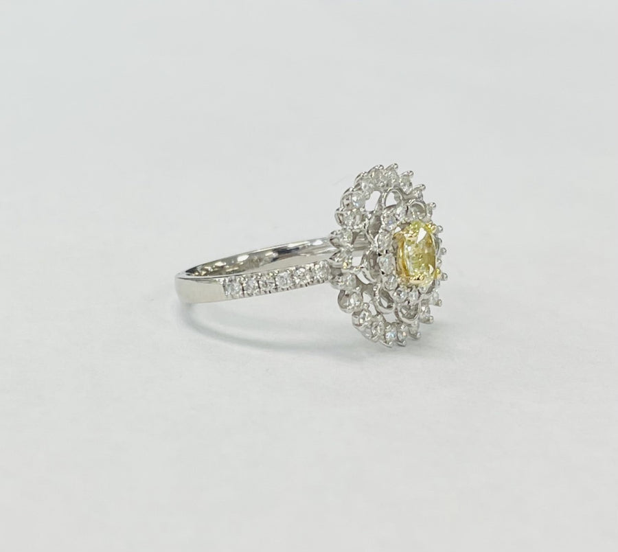 White Gold Yellow Diamond Halo Engagement RIng