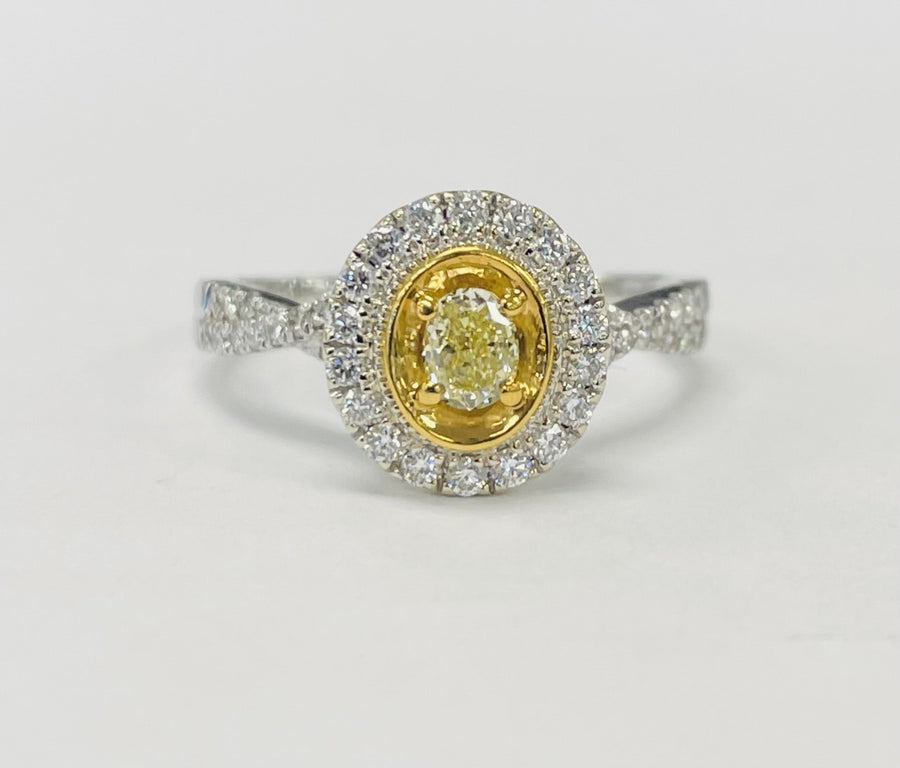 White Gold Yellow Diamond Halo Engagement RIng