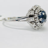 Estate 14K White Gold Sapphire Ring with Double Diamond Halo – 1/3 CTW Diamonds