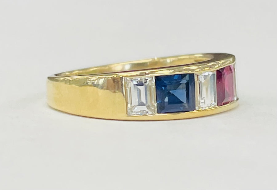 Exquisite 18KT Ruby,Emerald,Sapphire, And Dia Ring