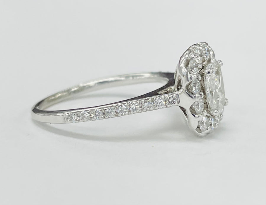 White Gold Composite Cushion Center Diamond Halo Wedding Set
