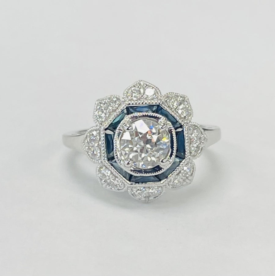 Vintage Inspired Ring W/Vintage GIA European Center Diamond
