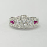 White Gold Custom Cut Rubies And Diamond Estate Ring