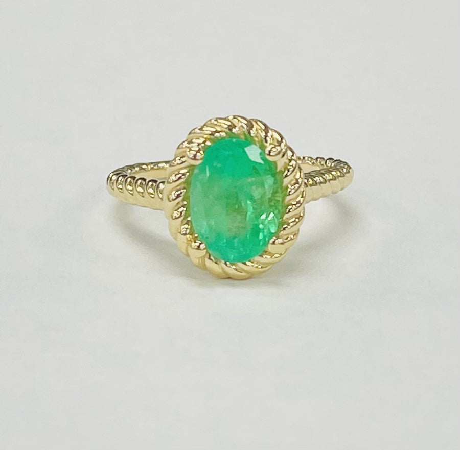 Yellow Gold Oval Emerald Rope Ring