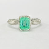 White Gold Emerald Halo Diamond Ring