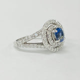Sapphire And Diamond Double Halo Split Shank Ring