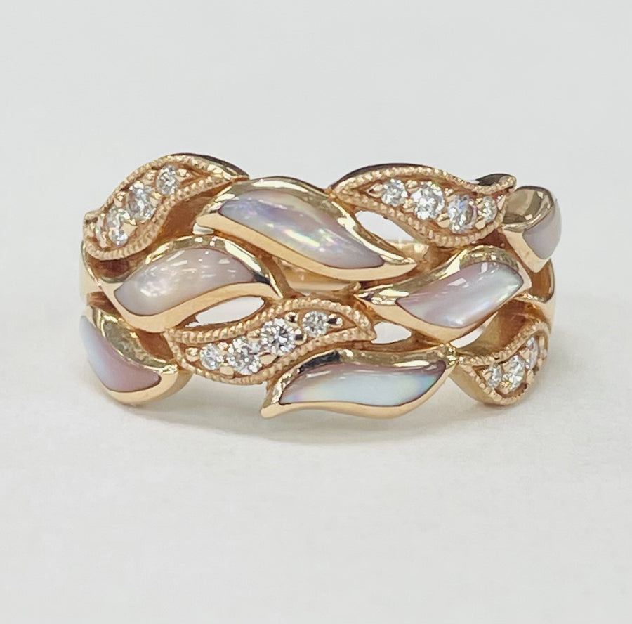 Flowing Mother Of Pearl And Diamond Fashion Ring