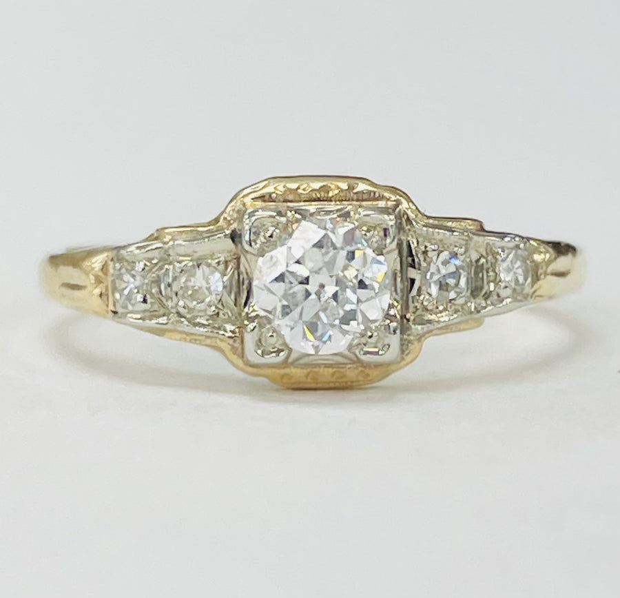 Dainty Yellow Gold Vintage European Cut Diamond Ring