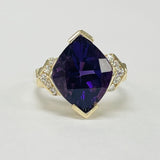 Rich Custom Cut Royal Amthyest Ring W/ Diamond Accents