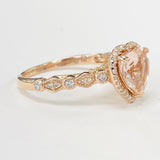 Fancy Rose Gold Morganite Heart Halo Ring