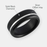 ELYSIUM ARES - SOLID BLACK DIAMOND RING - OFFSET INLAY SILVER