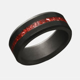ELYSIUM ARES - SOLID BLACK DIAMOND RING - RED OPAL INLAY
