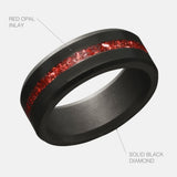 ELYSIUM ARES - SOLID BLACK DIAMOND RING - RED OPAL INLAY