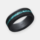 ELYSIUM ARES - SOLID BLACK DIAMOND RING - BLUE OPAL INLAY