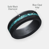 ELYSIUM ARES - SOLID BLACK DIAMOND RING - BLUE OPAL INLAY