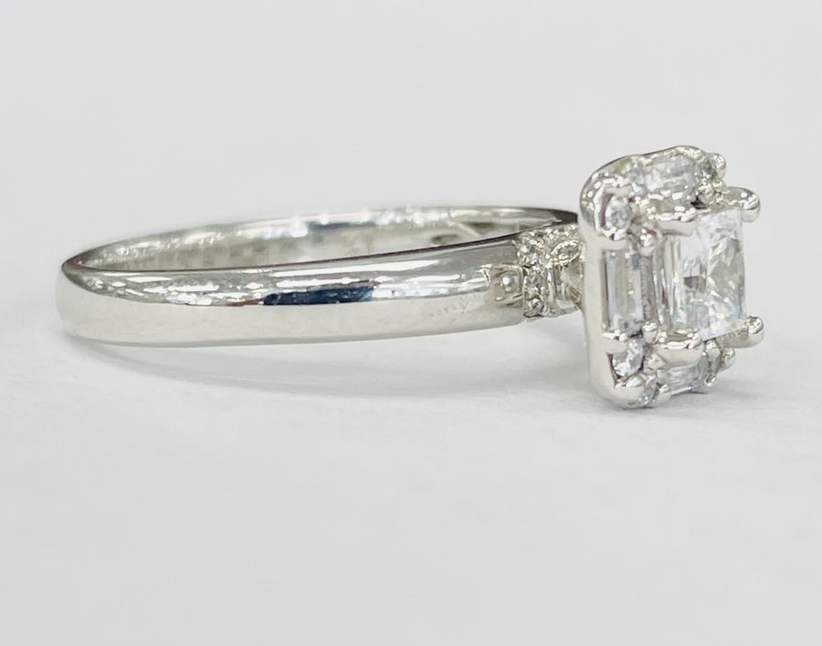 Romance - Baghuette And Round Solitare Halo Diamond Setting
