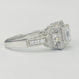 Romance - Vintage Inspired Three Stone Halo Pave Diamond Setting