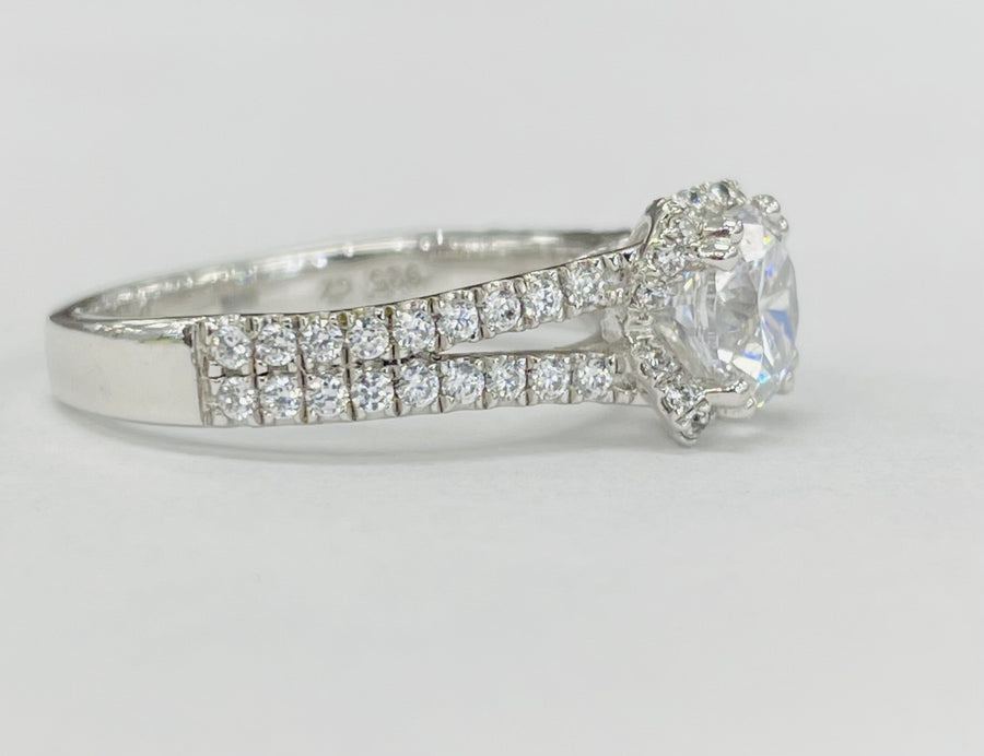 Romance - Split Shank Floral Halo Diamond Setting