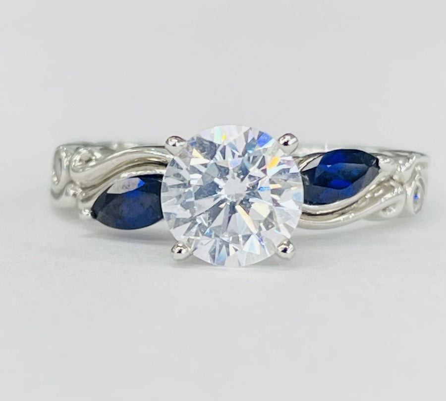 Sapphire and Diamond Semi-Mount Ring