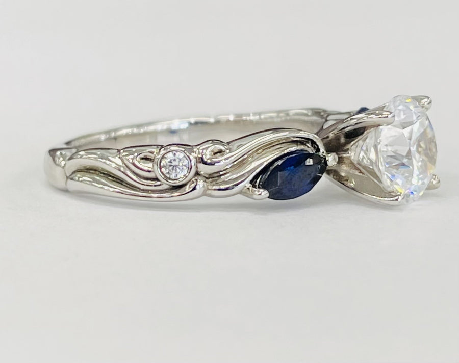 Sapphire and Diamond Semi-Mount Ring