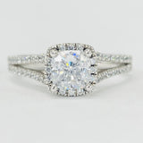 Romance #117074-100 Split Shank Halo Semi-Mount Diamond Engagement Ring in 14K White Gold