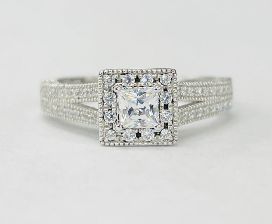 Romance - Detailed Split Shank Square Halo Diamond Setting