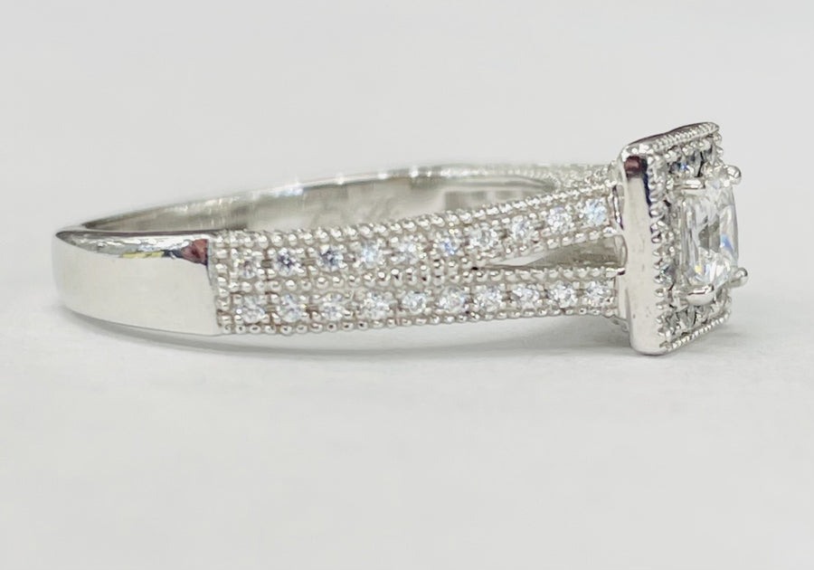 Romance - Detailed Split Shank Square Halo Diamond Setting