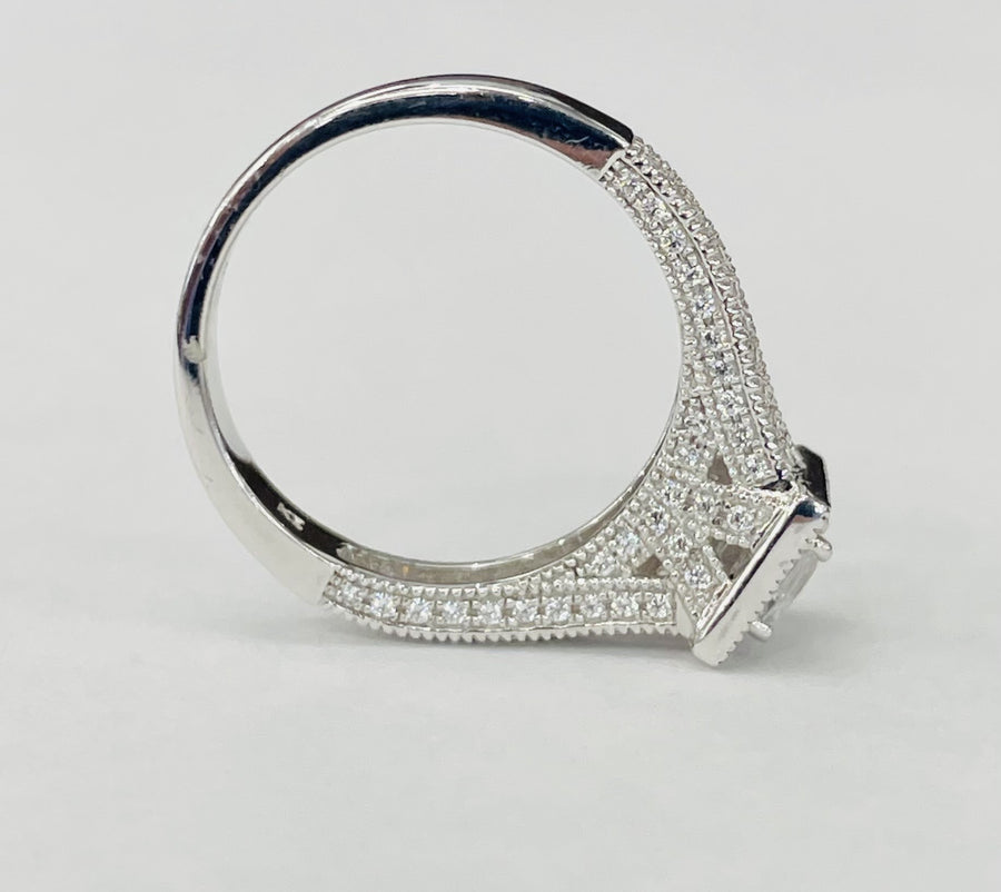 Romance - Detailed Split Shank Square Halo Diamond Setting