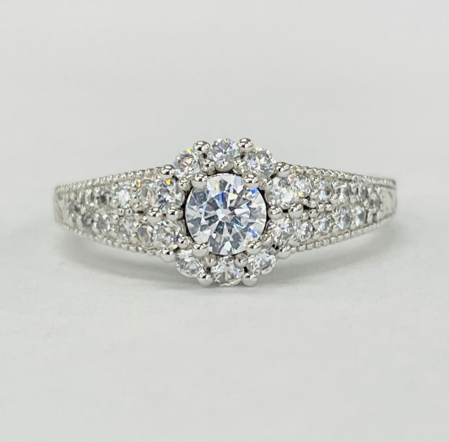Romance - Vintage Inspired Detailed Halo Split Shank Setting