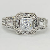 Romance - Detailed Three Stone Halo Vintage Inspired Setting