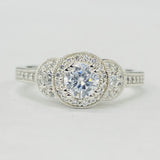 Romance - Simple Three Stone Halo Diamond Setting