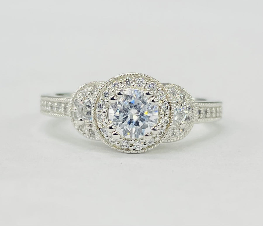 Romance - Simple Three Stone Halo Diamond Setting