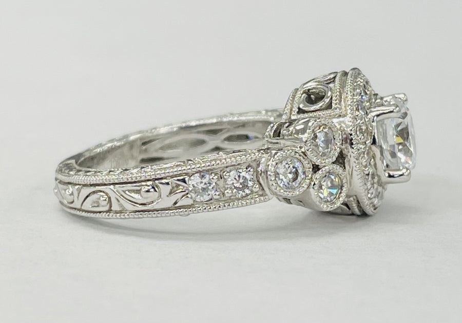 Romance - Detailed Vintage Inspired Halo Diamond Setting