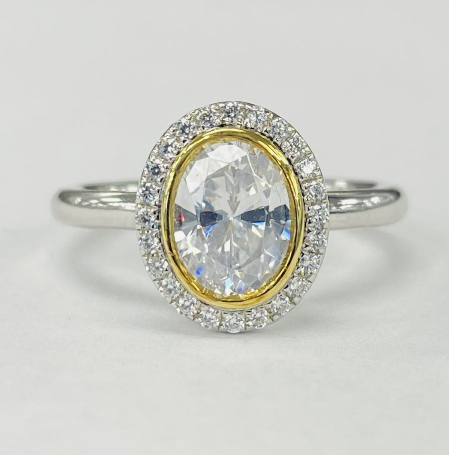 Noam Carver R057-02A Bezel-Set Oval Halo Diamond Engagement Ring