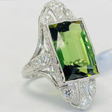 Vintage Platinum Green Tourmaline And Diamond Ring