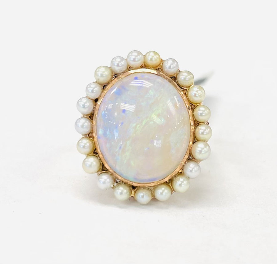 Vintage Opal An Pearl Seed Halo Rose Gold Ring
