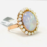 Vintage Opal An Pearl Seed Halo Rose Gold Ring