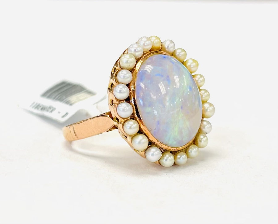 Vintage Opal An Pearl Seed Halo Rose Gold Ring