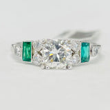 Vintage Diamond & Emerald Ring with Round Brillant Center