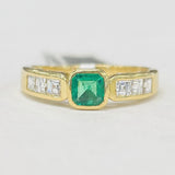 Vintage Asher Cut Emerald And Diamond Ring