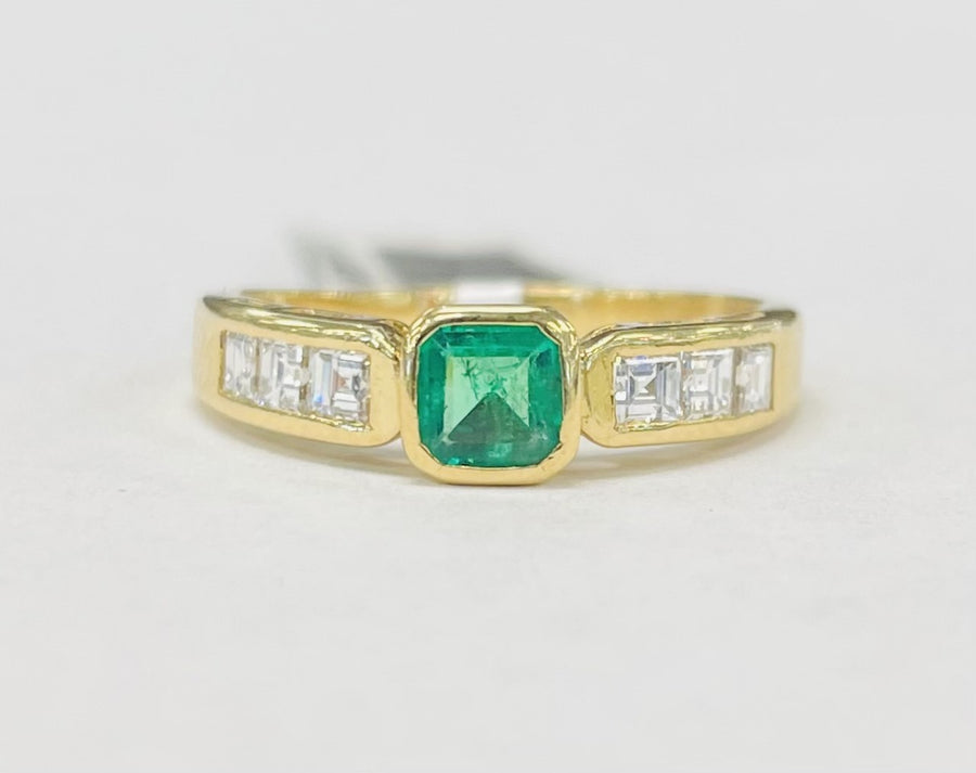 Vintage Asher Cut Emerald And Diamond Ring