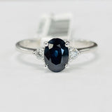 18KT Deep Blue Sapphire An Diamond Ring