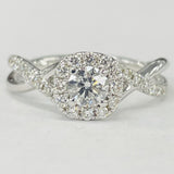 White Gold Halo Twist Shank Diamond Ring