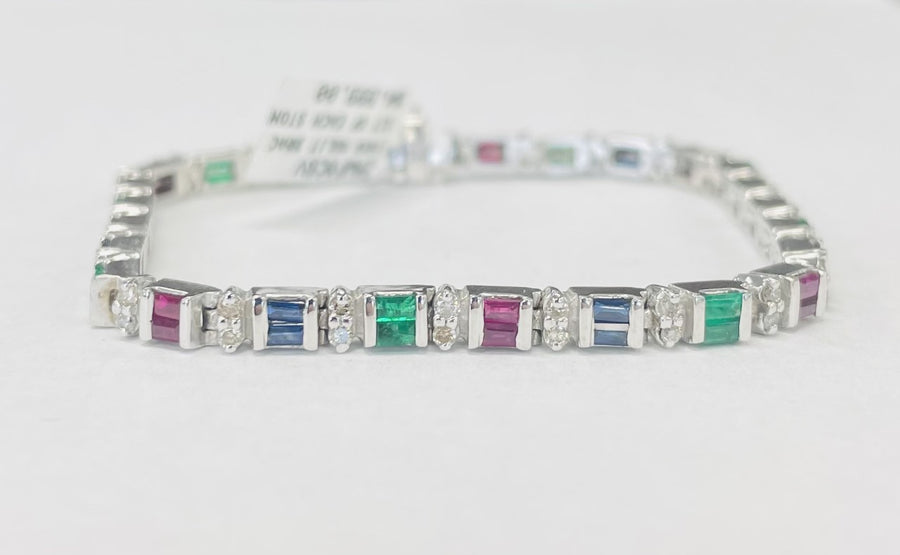 White Gold Gemstone And Diamond Bracelet