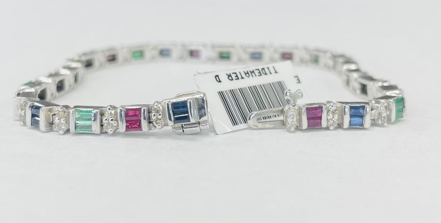 White Gold Gemstone And Diamond Bracelet